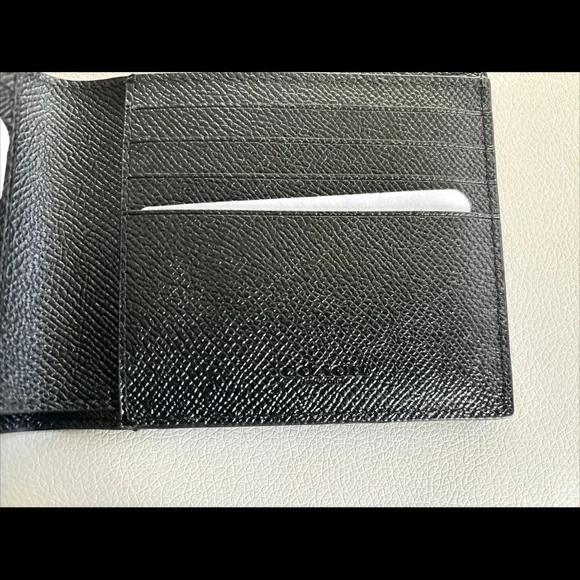 NWT Coach Men’s Calf Leather Bifold with Mini ID Wallet F64118 Black - Picture 8 of 9